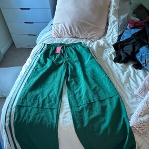 NWT! Edikted Green Wide Leg Track Pants with White Side Stripes
